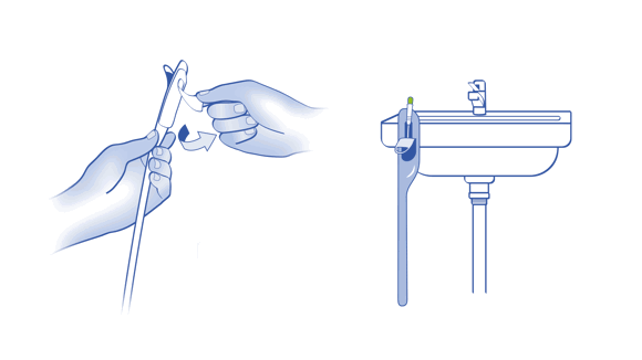 LoFric Origo Pro IFU/Quick guide illustration showing step 4 Optional: Use the adhesive tab
